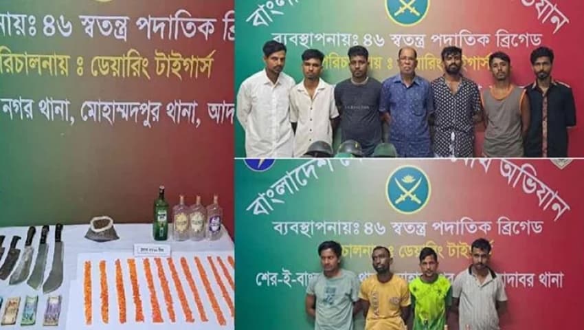 মোহাম্মদপুরের জেনেভা ক্যাম্পে অভিযান, অস্ত্র-মাদকসহ গ্রেফতার ১১
